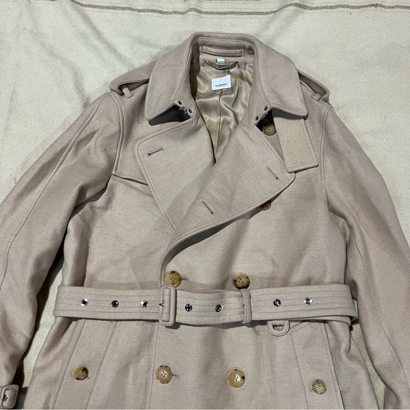Burberry Wool Trench Coat Backless Tan Womens XL - Picture 2 of 7